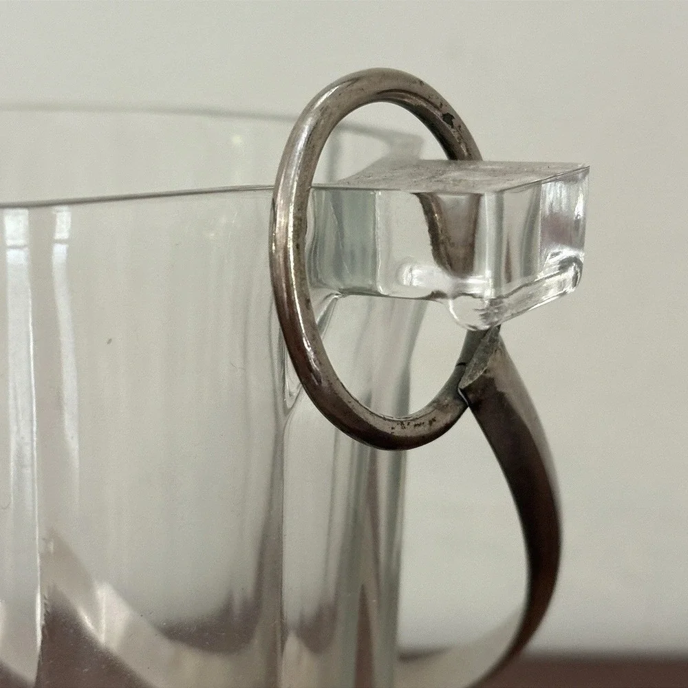 Vintage Clear Paneled Glass Ice‎ Bucket with Silver Tone Metal Swing Handle